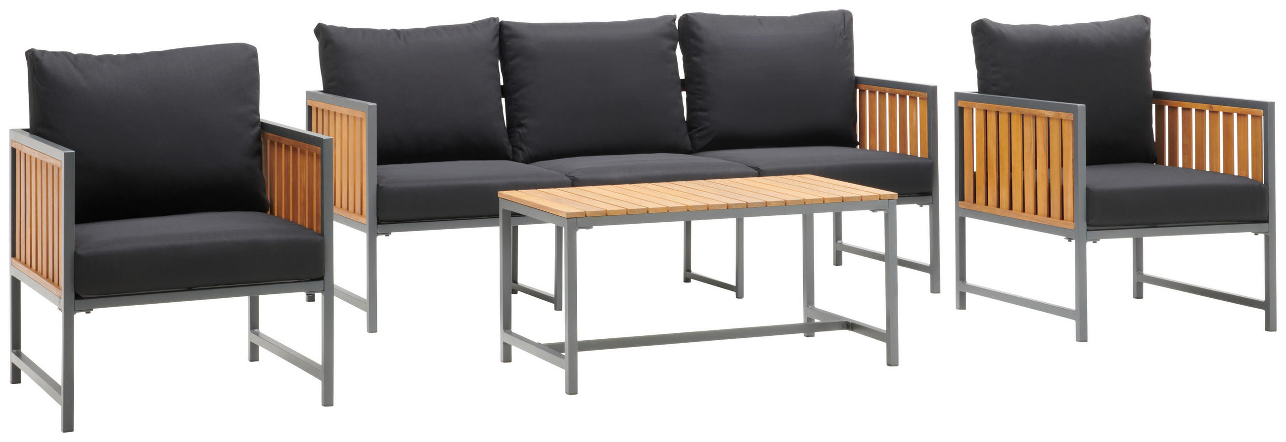 BAŠTENSKI SET 4 dela - crna/boja eukaliptusa, Dizajnerski, drvo/metal - Ambia Garden