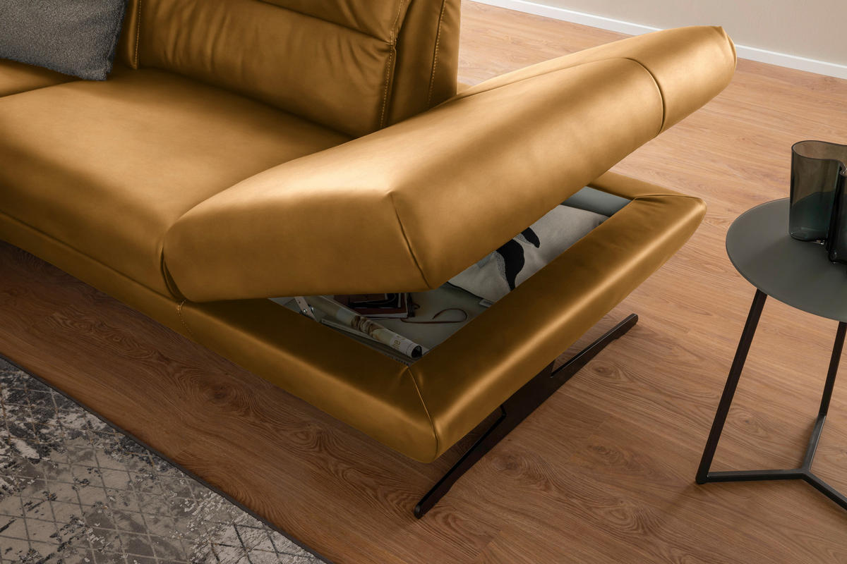 ECKSOFA in Echtleder Currygelb  286/258 cm  - Currygelb/Schwarz, Design, Leder/Metall (286/258cm) - Schöner Wohnen