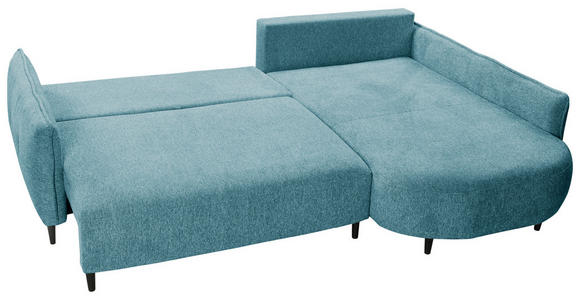 ECKSOFA Blau Chenille  inkl. Zierkissen, Rückenkissen, Nierenkissen, Bettkasten  - Blau/Schwarz, MODERN, Textil/Metall (285/200cm) - Carryhome