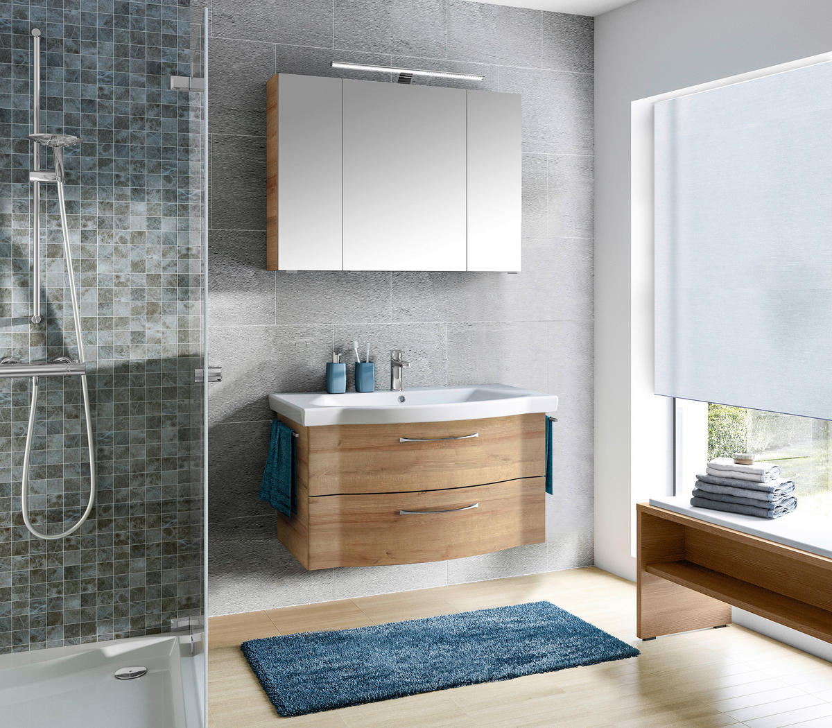 BADEZIMMER 3-teilig  in 98 cm  - Chromfarben/Eichefarben, KONVENTIONELL, Glas/Keramik (98cm) - Pelipal