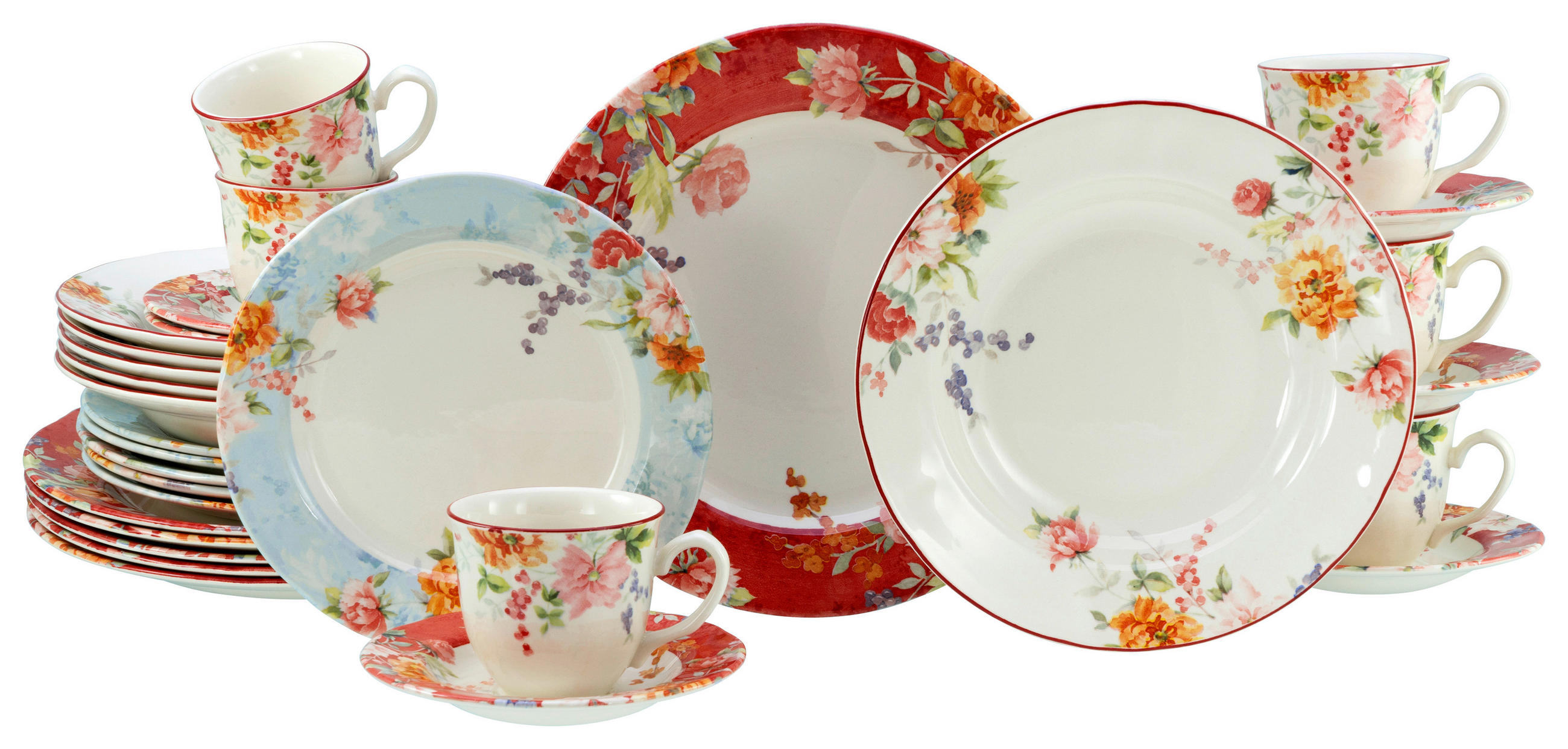 KOMBINOVANÁ SOUPRAVA, 30dílné, pórovina - vícebarevná, Basics, keramika (40/32,5/32,5cm) - Creatable