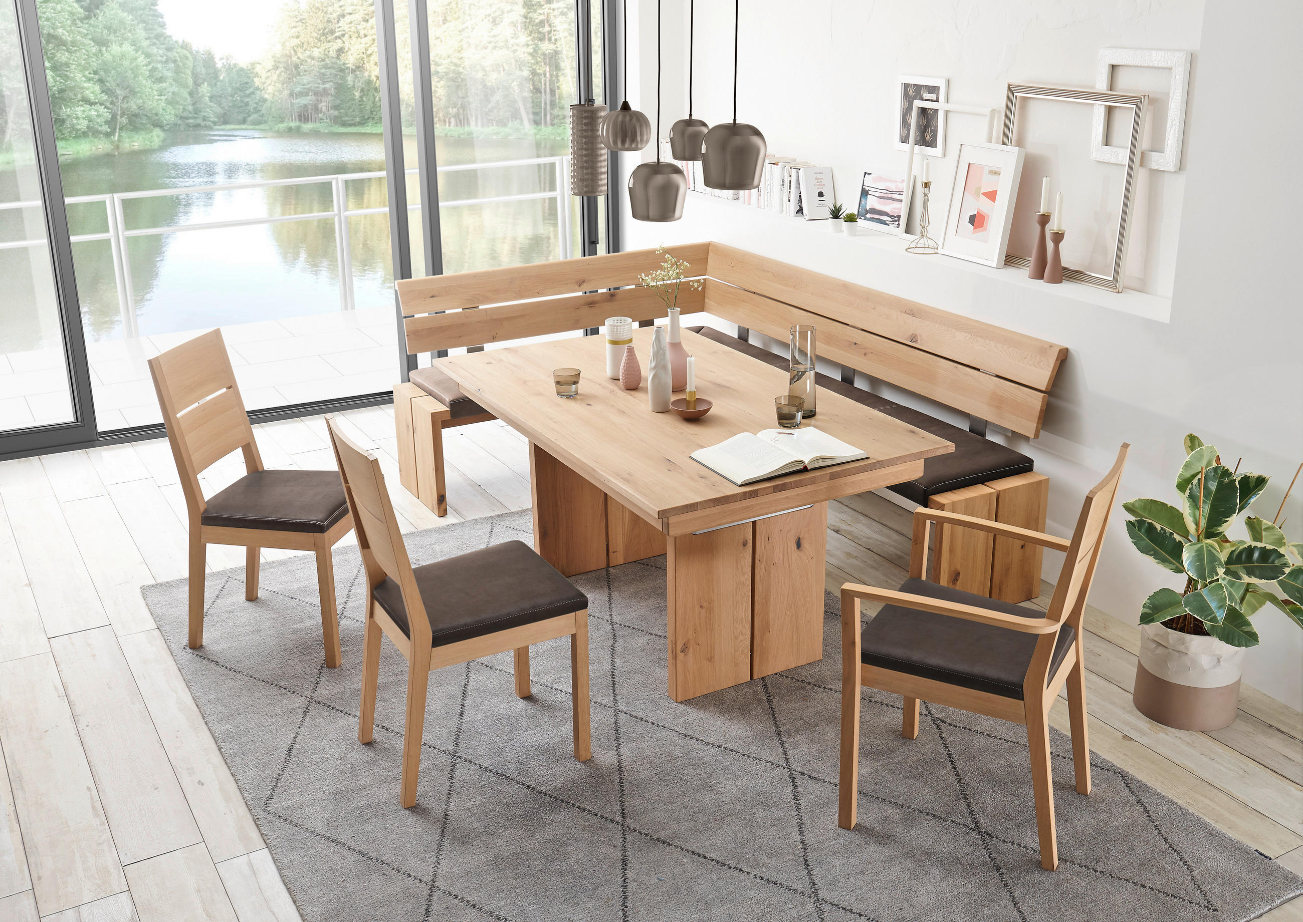 STUHL in Holz, Textil Braun, Eichefarben  - Eichefarben/Braun, KONVENTIONELL, Holz/Textil (46/95/46cm) - Linea Natura