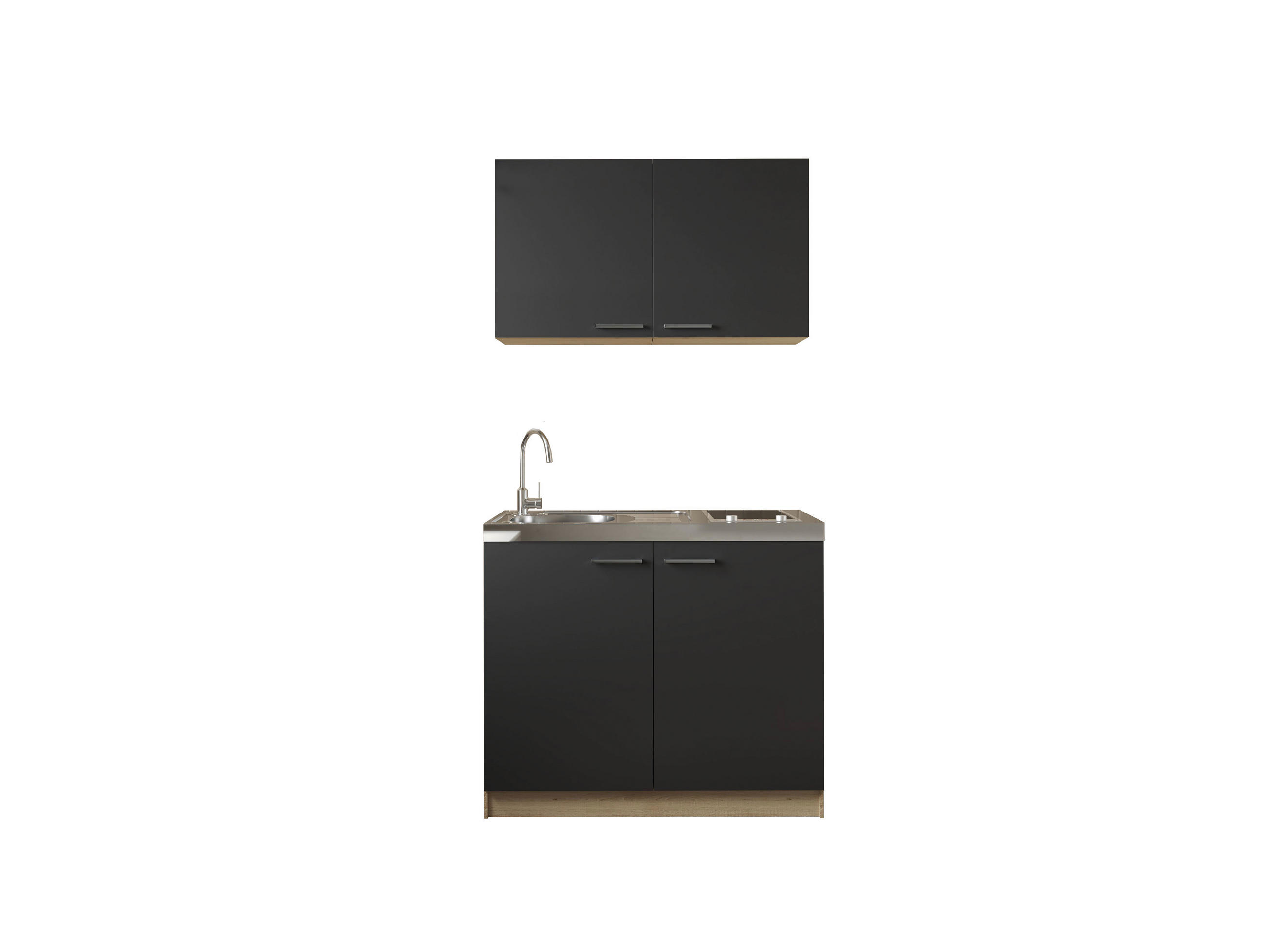 MINIKÜCHE 100 cm   in Schwarz, Eichefarben  - Eichefarben/Silberfarben, Basics, Holzwerkstoff/Metall (100cm) - Respekta