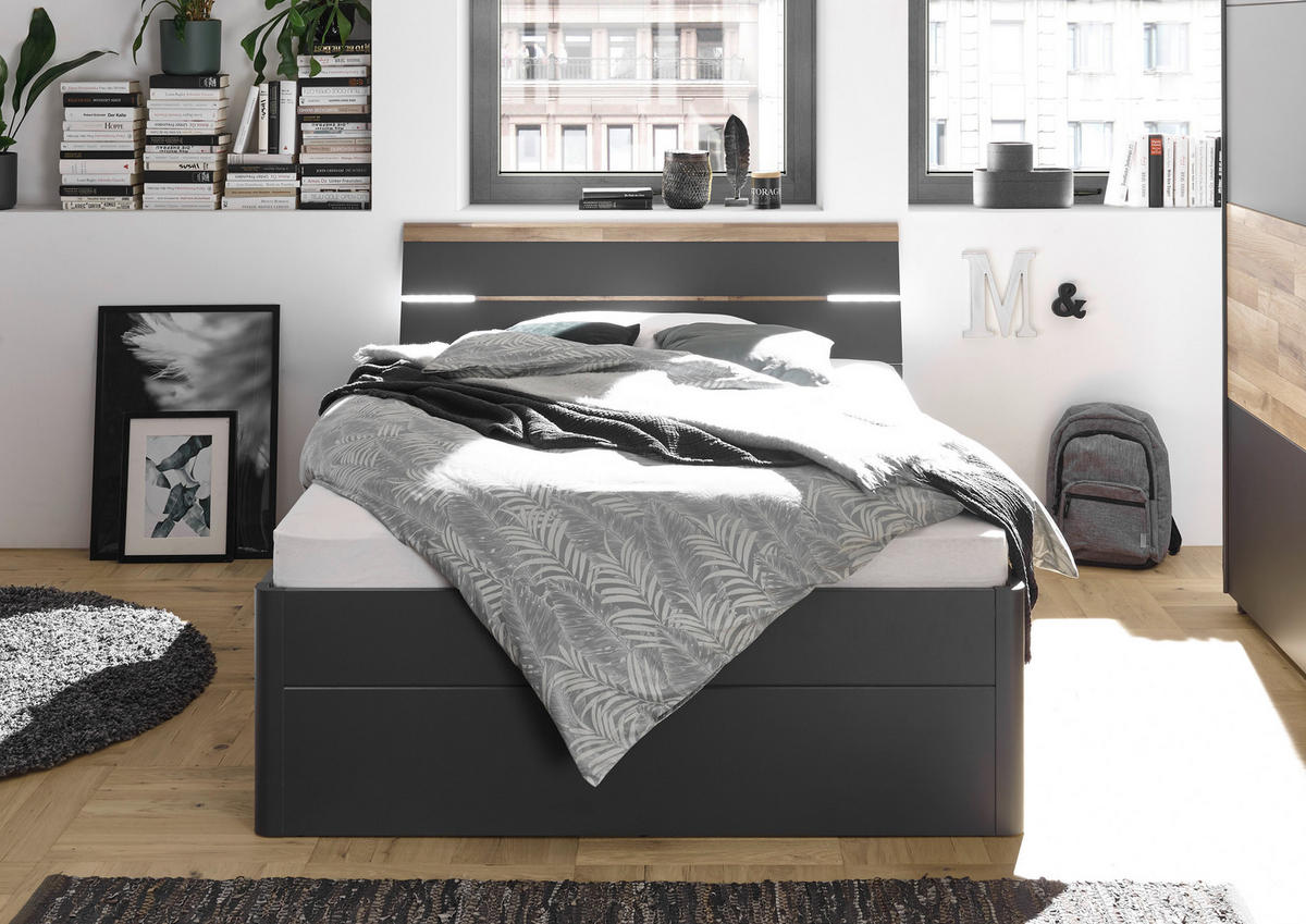 STAURAUMBETT 180/200 cm,  in Eichefarben, Graphitfarben,  - Eichefarben/Schwarz, KONVENTIONELL, Holzwerkstoff/Kunststoff (180/200cm) - MID.YOU