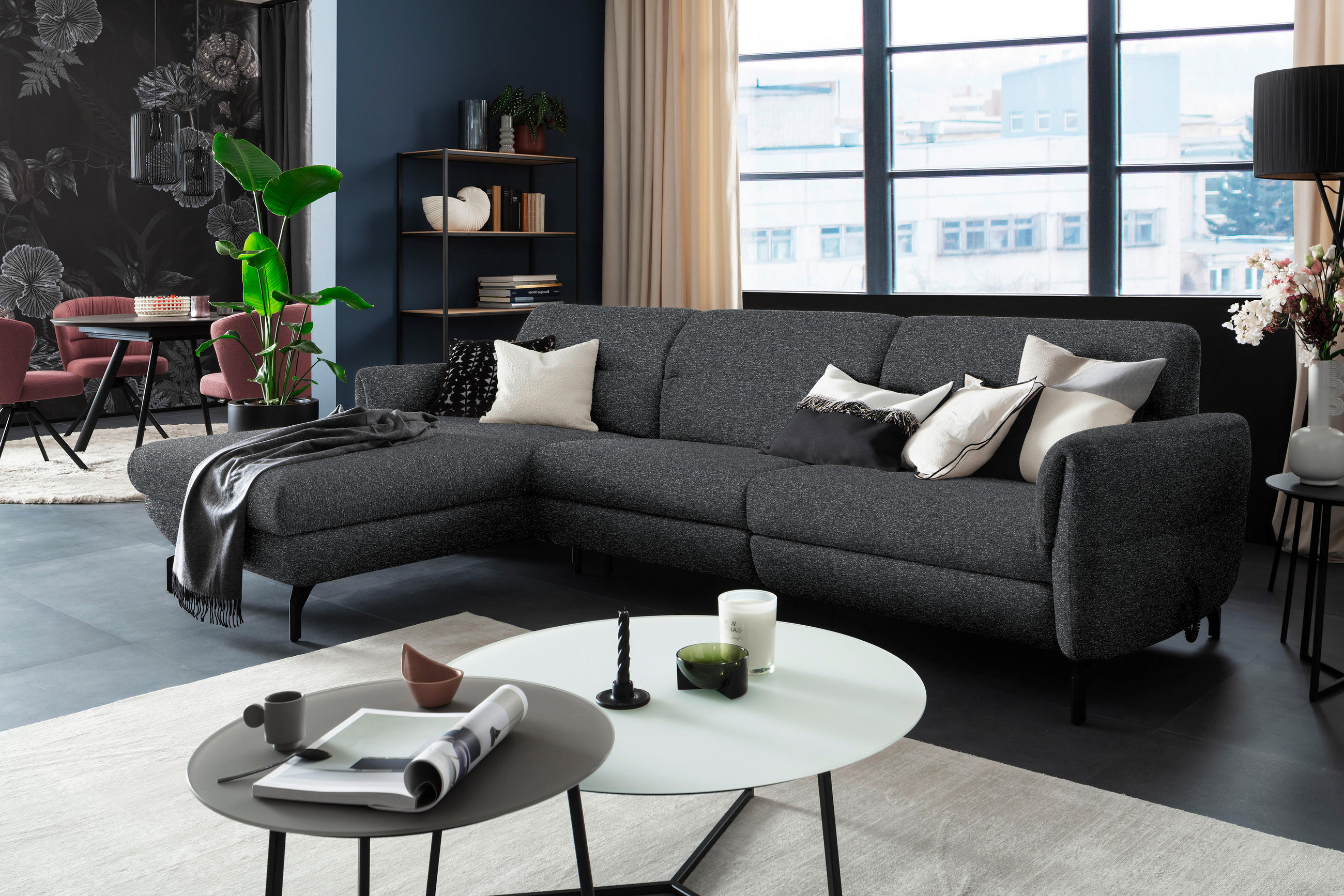 ECKSOFA Graphitfarben Chenille  - Schwarz/Graphitfarben, Design, Textil/Metall (187/299cm) - Schöner Wohnen