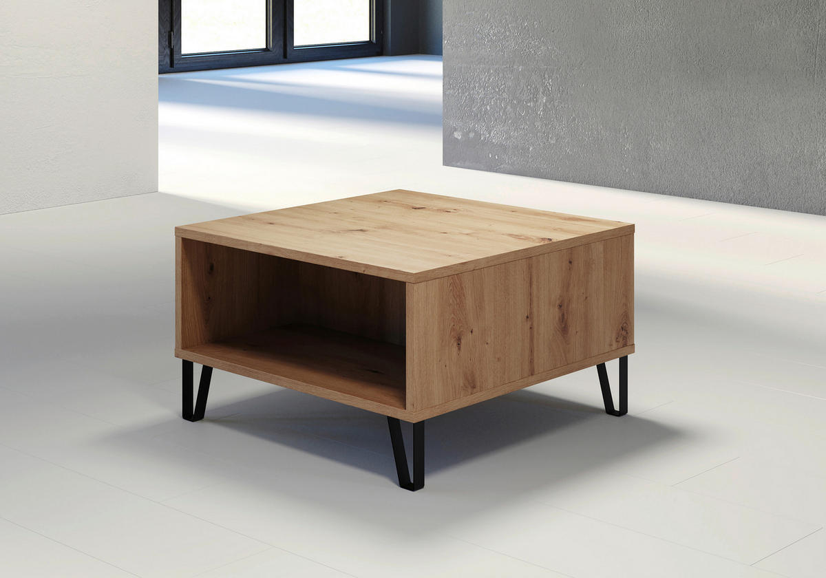 COUCHTISCH 60/60/37 cm TOUCH quadratisch Eiche Artisan  - Schwarz/Eiche Artisan, Design, Holzwerkstoff/Metall (60/60/37cm) - MID.YOU