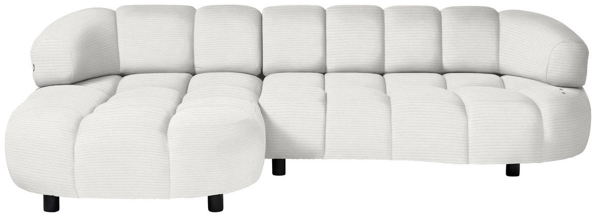 ECKSOFA in Cord, Velours Weiß  183/284 cm  - Schwarz/Weiß, Design, Holz/Textil (183/284cm) - Welnova