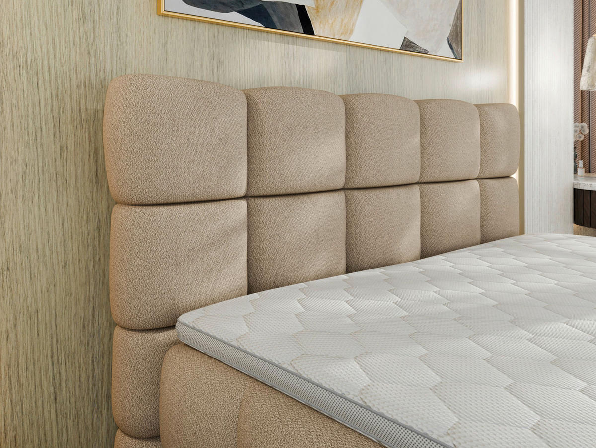 BOXBETT 140/200 cm,  in Beige, Bettkasten, Topper, H3 + H3 = fest  - Beige/Schwarz, Trend, Textil/Metall (140/200cm) - Esposa