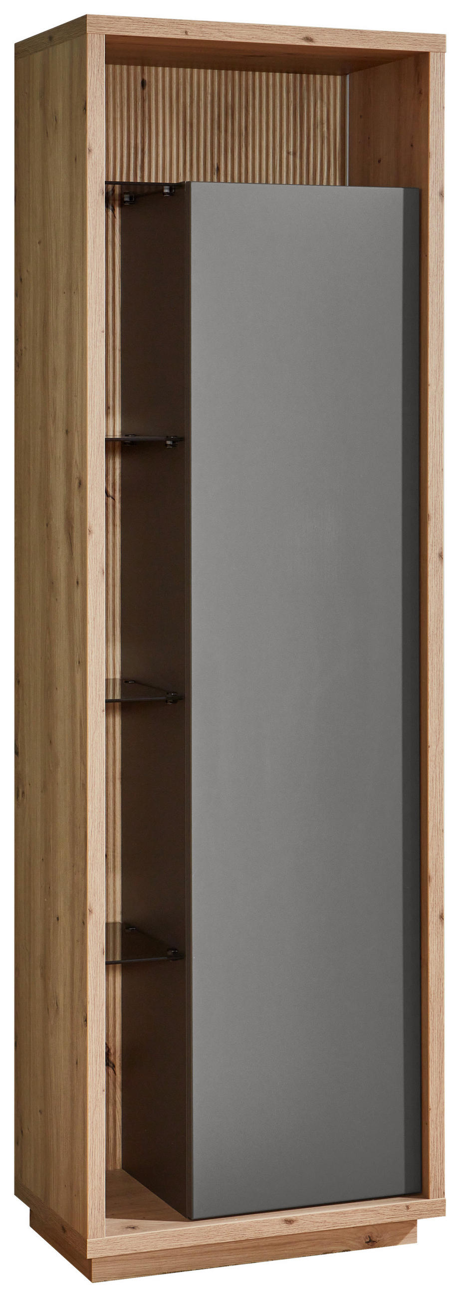 VITRINE Grau, Eiche Artisan  58/183,5/36 cm  - Eiche Artisan/Grau, Design, Glas/Holzwerkstoff (58/183,5/36cm) - Stylife