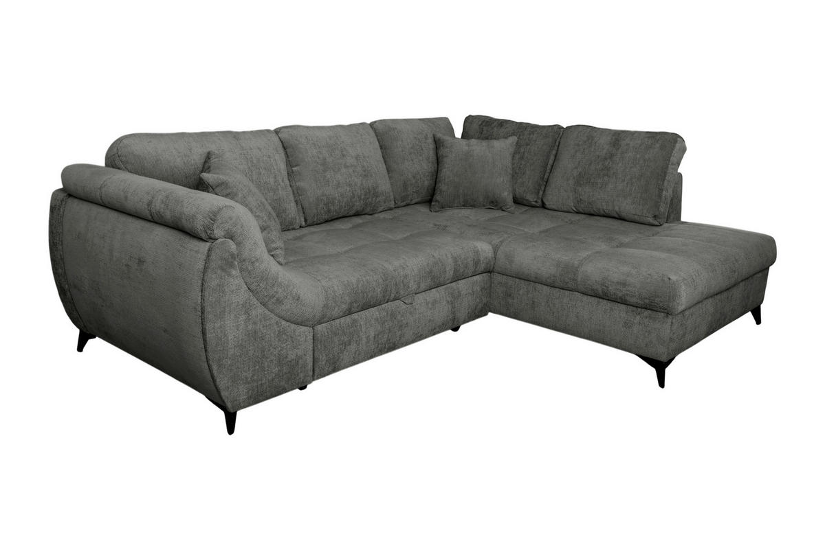 ECKSOFA LIVANO Grau Chenille Liegefläche im Originalstoff  - Schwarz/Grau, Design, Textil/Metall (250/190cm) - MID.YOU