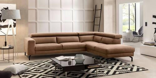 ECKSOFA in Mikrofaser Braun  - Schwarz/Braun, Modern, Textil/Metall (305/233cm) - Trendmanufaktur