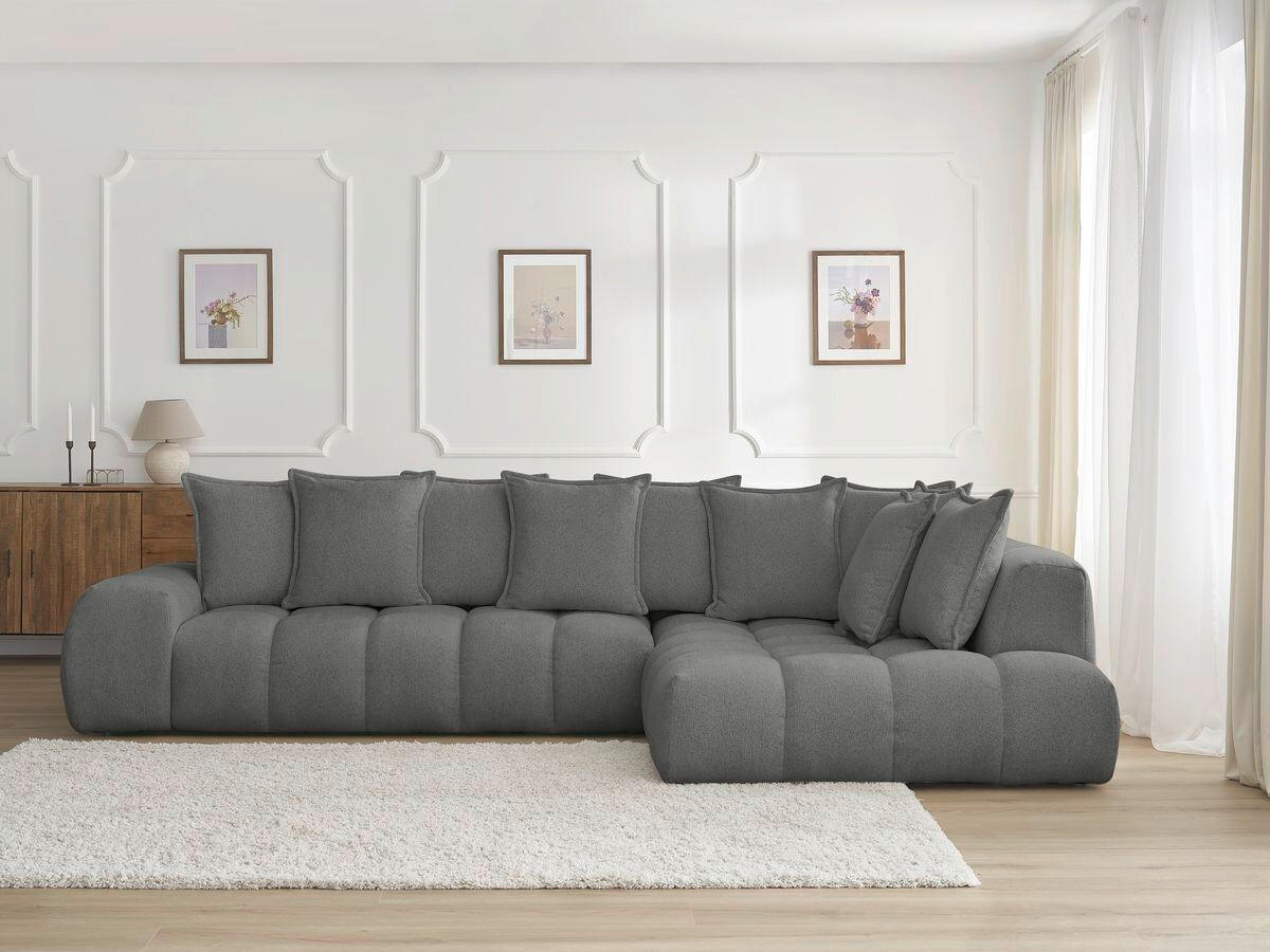 ECKSOFA Ottomane rechts  EVEREST Dunkelgrau Flachgewebe  - Dunkelgrau/Schwarz, MODERN, Kunststoff/Textil (352/210cm)