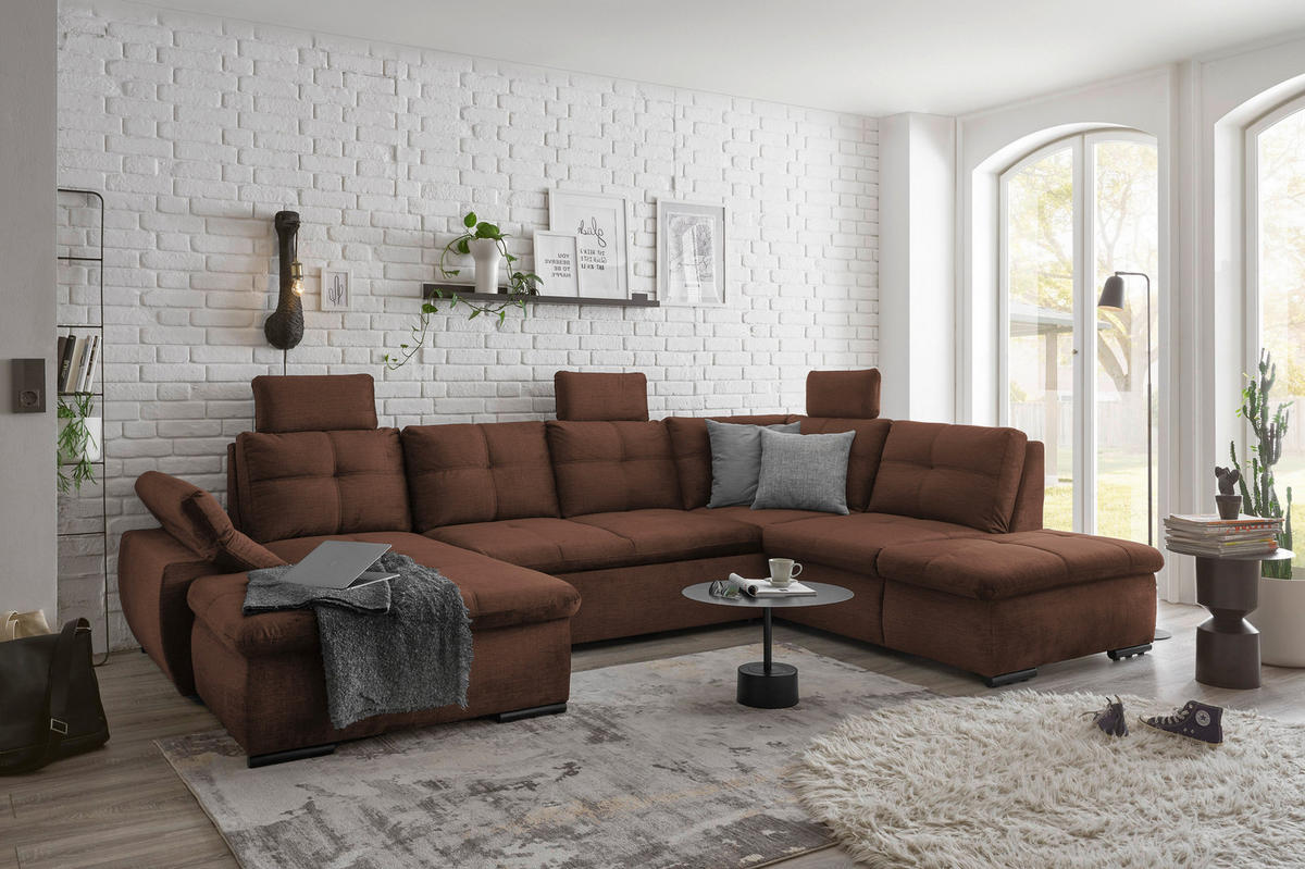 WOHNLANDSCHAFT in Mikrovelours Kupferfarben  - Schwarz/Kupferfarben, Konventionell, Kunststoff/Textil (127/334/217cm) - Carryhome