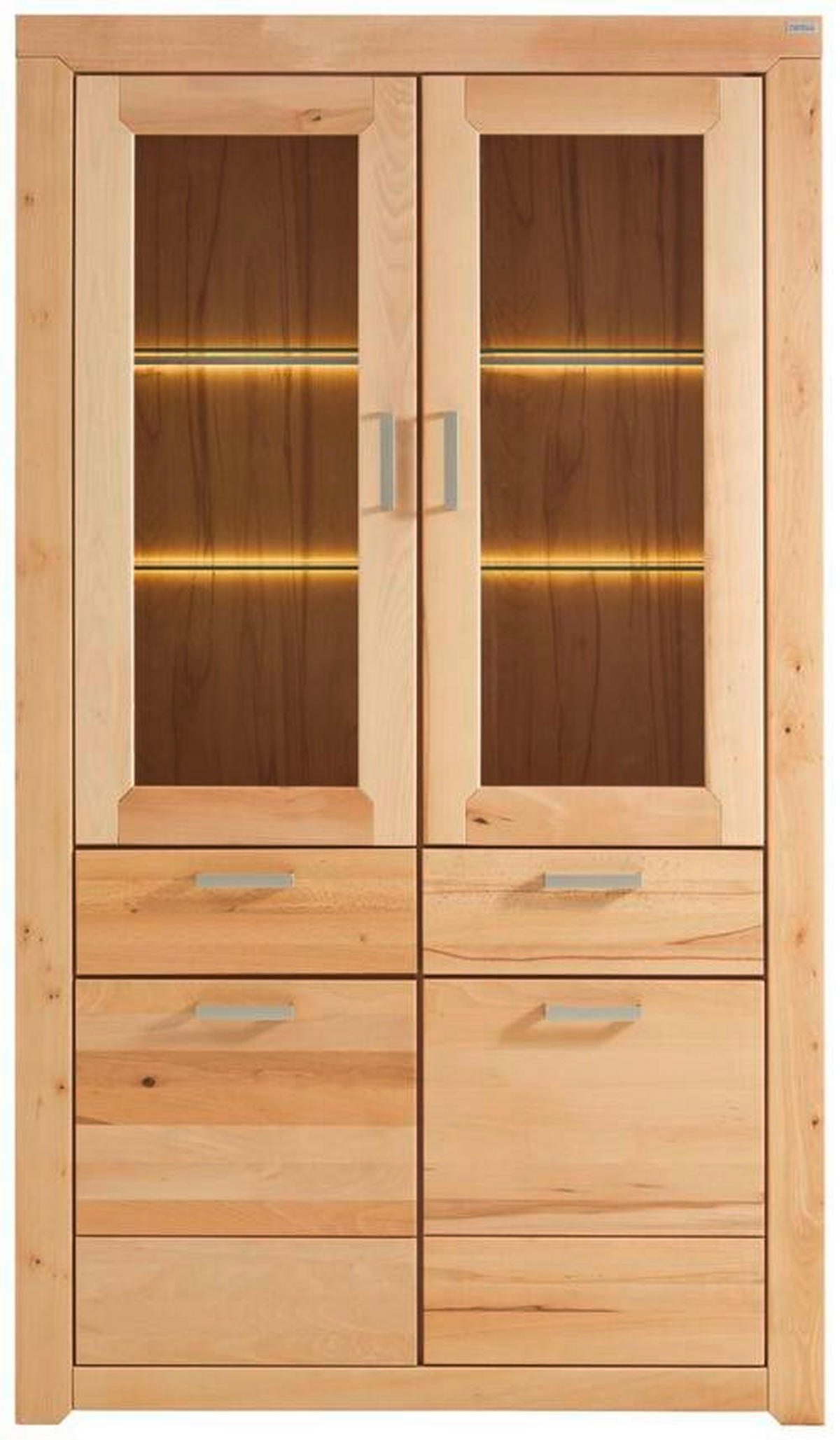 VITRINE in teilmassiv Wildkernbuche Buchefarben  - Buchefarben/Silberfarben, Natur, Glas/Holz (112/195/40cm) - Cantus