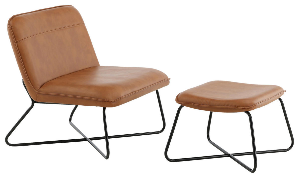 FÅTÖLJ MED FOTPALL i metall, textil brun, svart  - brun/svart, Design, metall/textil (78/71/75cm) - Livetastic