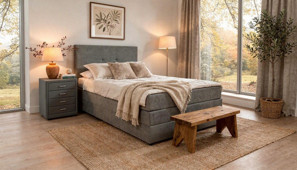 BOXSPRING KREVET 120/200 cm     siva  - siva/crna, Moderno, drvni materijal/tekstil (120/200cm) - Hom`in