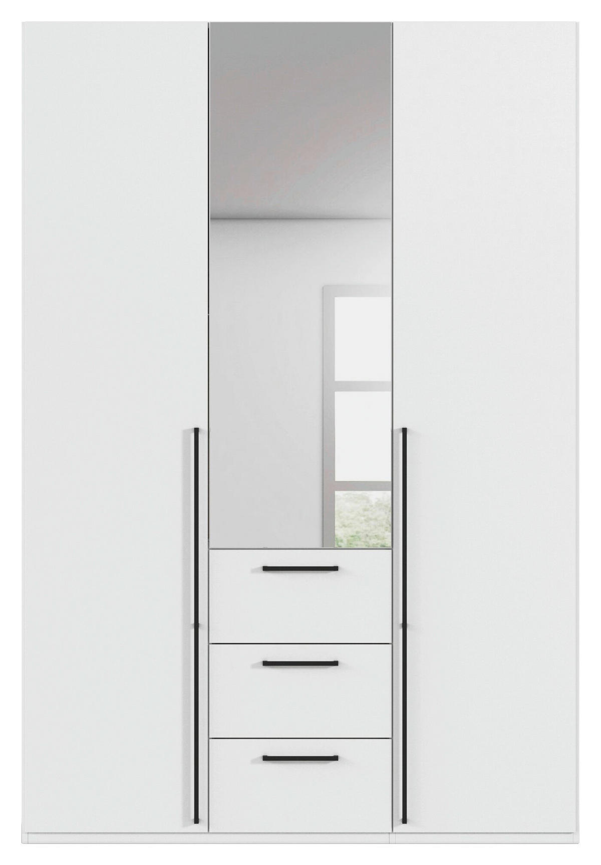 DREHTÜRENSCHRANK 151/223/61 cm,  in Weiß, 3-türig  - Chromfarben/Schwarz, Basics, Glas/Holzwerkstoff (151/223/61cm) - Novel