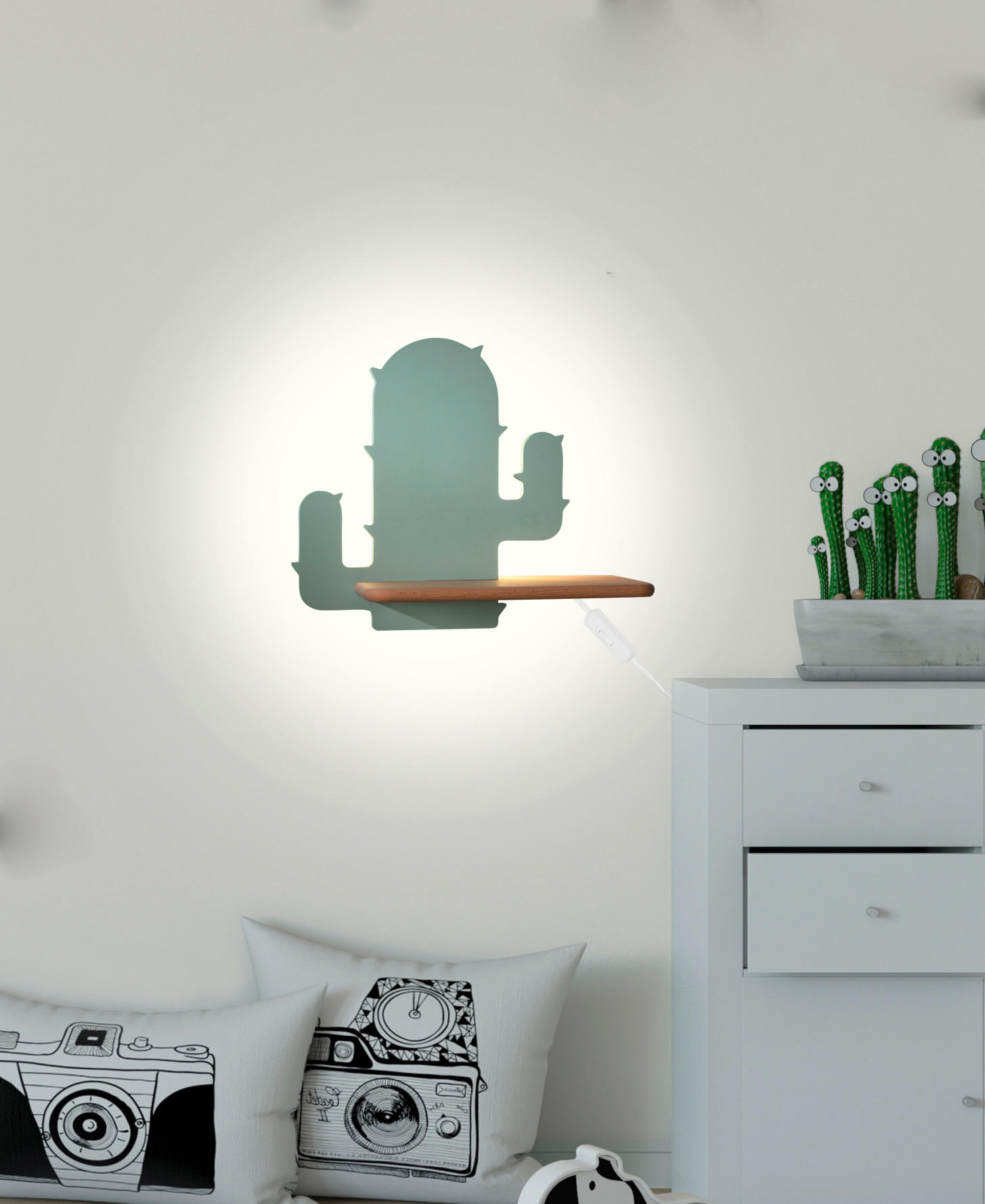 VÄGGLAMPA FÖR BARN Cactus 1 33/12/27.5 cm   - grön, Basics, metall/trämaterial (33/12/27.5cm)