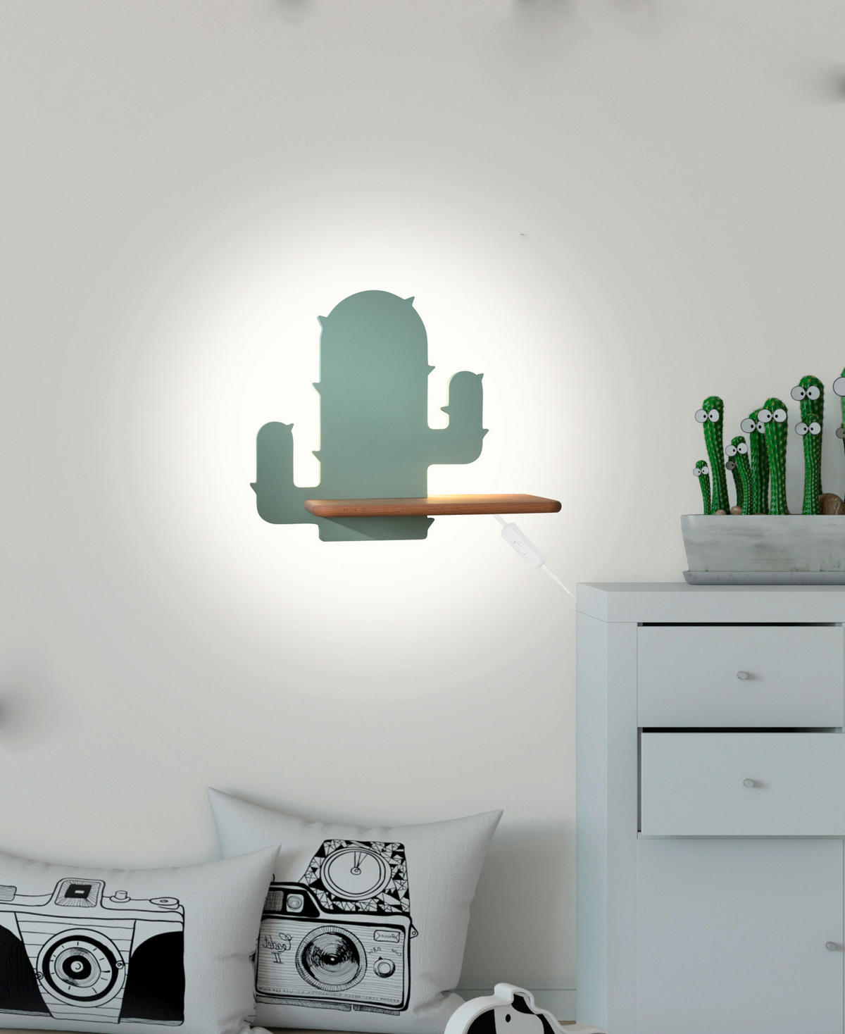 VÄGGLAMPA FÖR BARN Cactus 1 33/12/27.5 cm   - grön, Basics, metall/trämaterial (33/12/27.5cm)