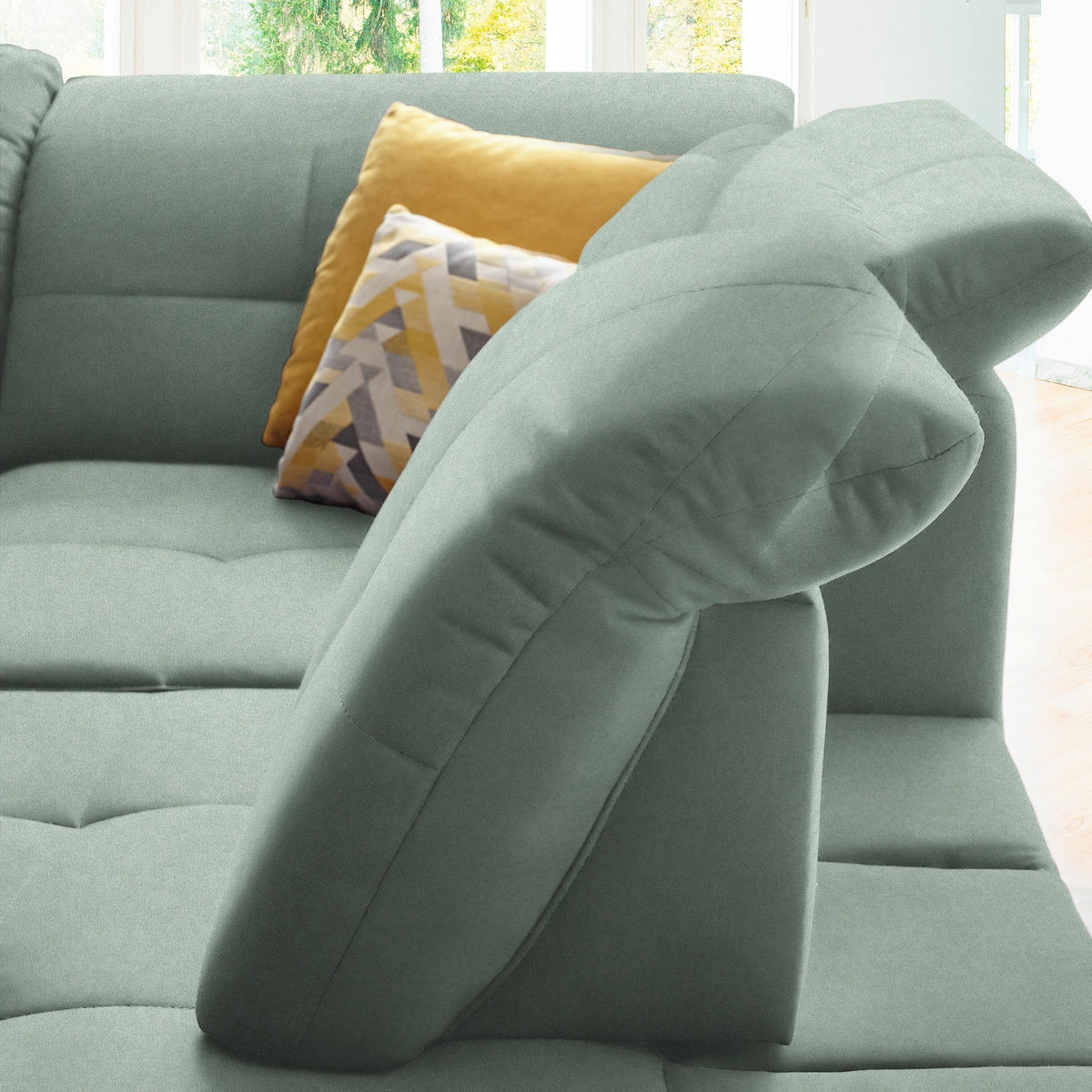 ECKSOFA in Chenille Mintgrün  - Schwarz/Mintgrün, Design, Textil/Metall (310/240cm) - Xora