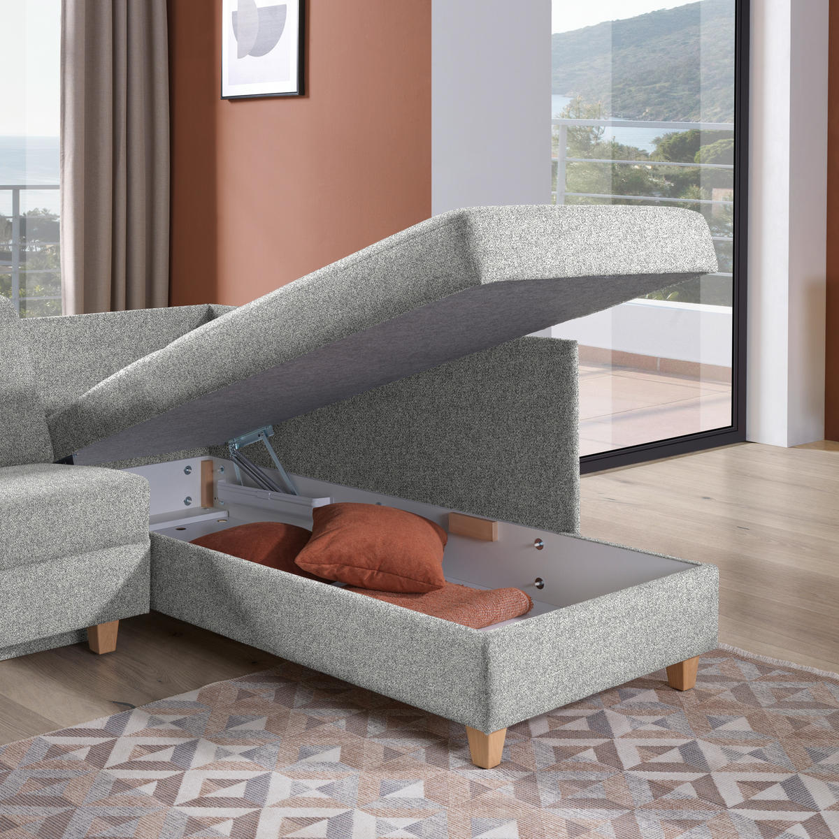 ECKSOFA  in Mikrovelours Naturfarben  261/203 cm  - Eichefarben/Naturfarben, KONVENTIONELL, Holz/Textil (261/203cm) - Sedda