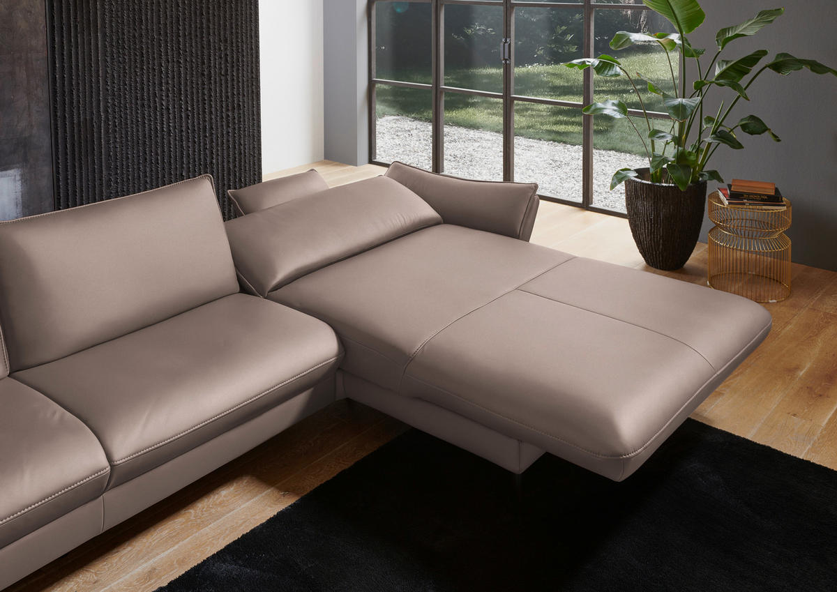ECKSOFA in Echtleder Taupe  - Taupe/Schwarz, Design, Leder/Metall (334/172cm) - Valdera