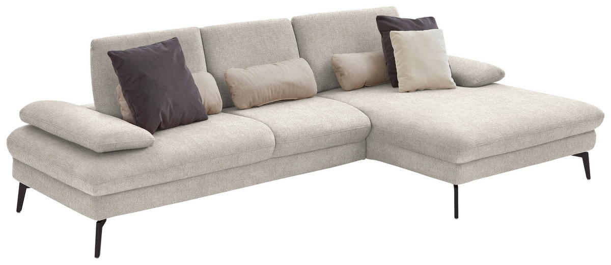 ECKSOFA in Chenille, Mikrofaser Ecru  - Ecru/Schwarz, Design, Textil/Metall (299/157cm) - Dieter Knoll