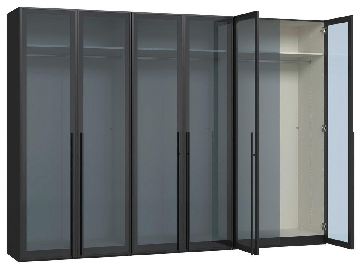 DREHTÜRENSCHRANK 303/220/59 cm,  in Schwarz, 6-türig  - Schwarz, Design, Glas/Holzwerkstoff (303/220/59cm) - Jutzler