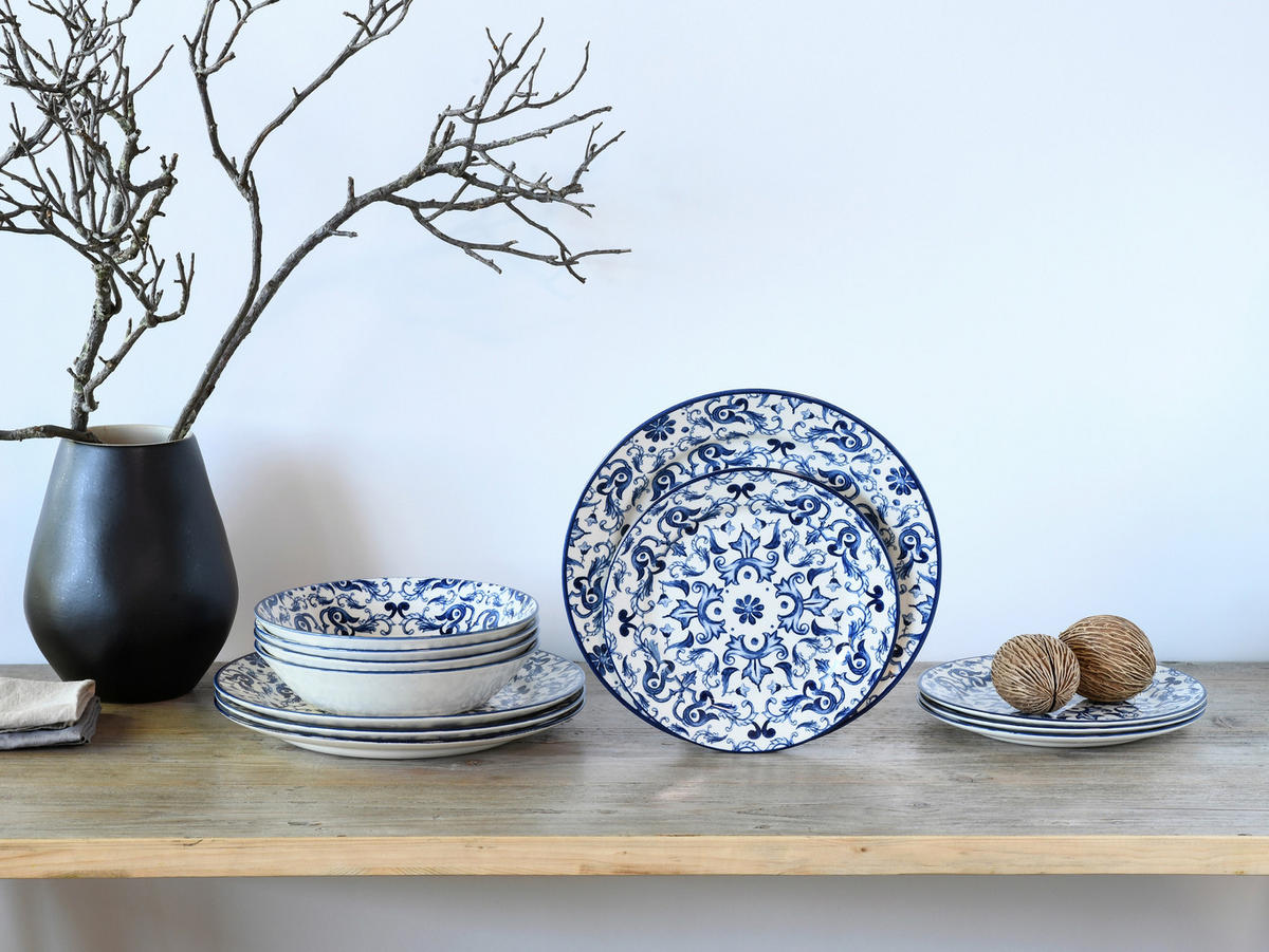 TAFELSERVICE Fresco 12-teilig  - Blau/Weiß, Basics, Keramik (30/30/25cm) - Creatable