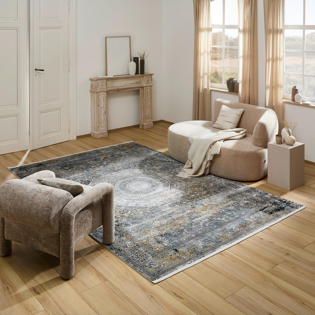 VINTAGE-TEPPICH 240/340 cm Blau, Grau rechteckig  - Blau/Grau, Design, Textil (240/340cm) - Dieter Knoll
