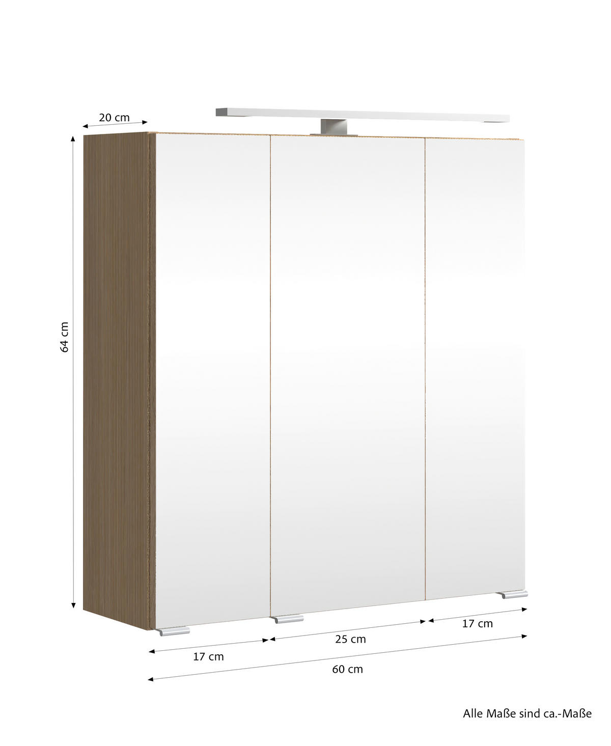 SPIEGELSCHRANK 60/64/20 cm  - Eichefarben/Silberfarben, KONVENTIONELL, Glas/Holzwerkstoff (60/64/20cm) - Xora
