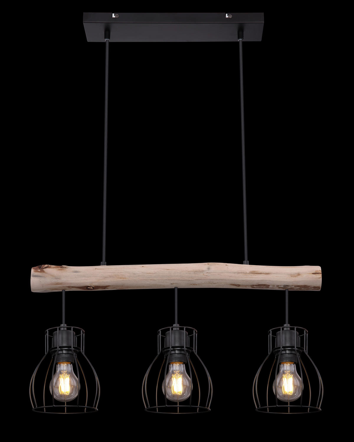 HÄNGELEUCHTE 60/13,6/140 cm  - Schwarz/Naturfarben, Natur, Holz/Metall (60/13,6/140cm) - Globo