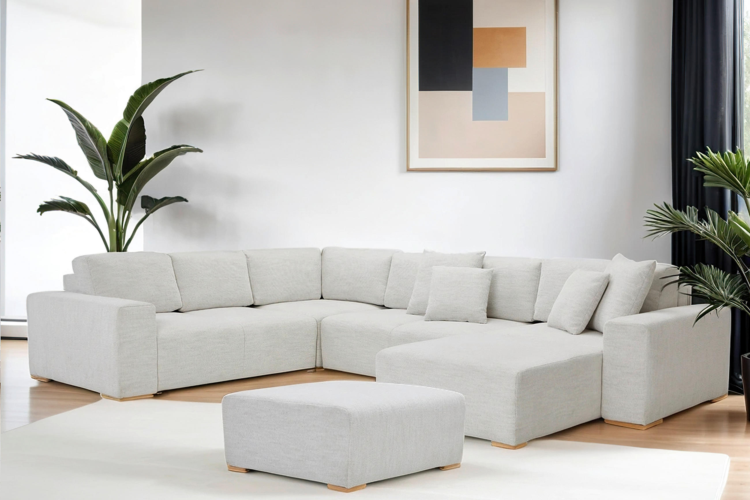 HOCKER in Textil Beige - Beige/Buchefarben, Konventionell, Holz/Textil (101/44/92cm) - Livetastic