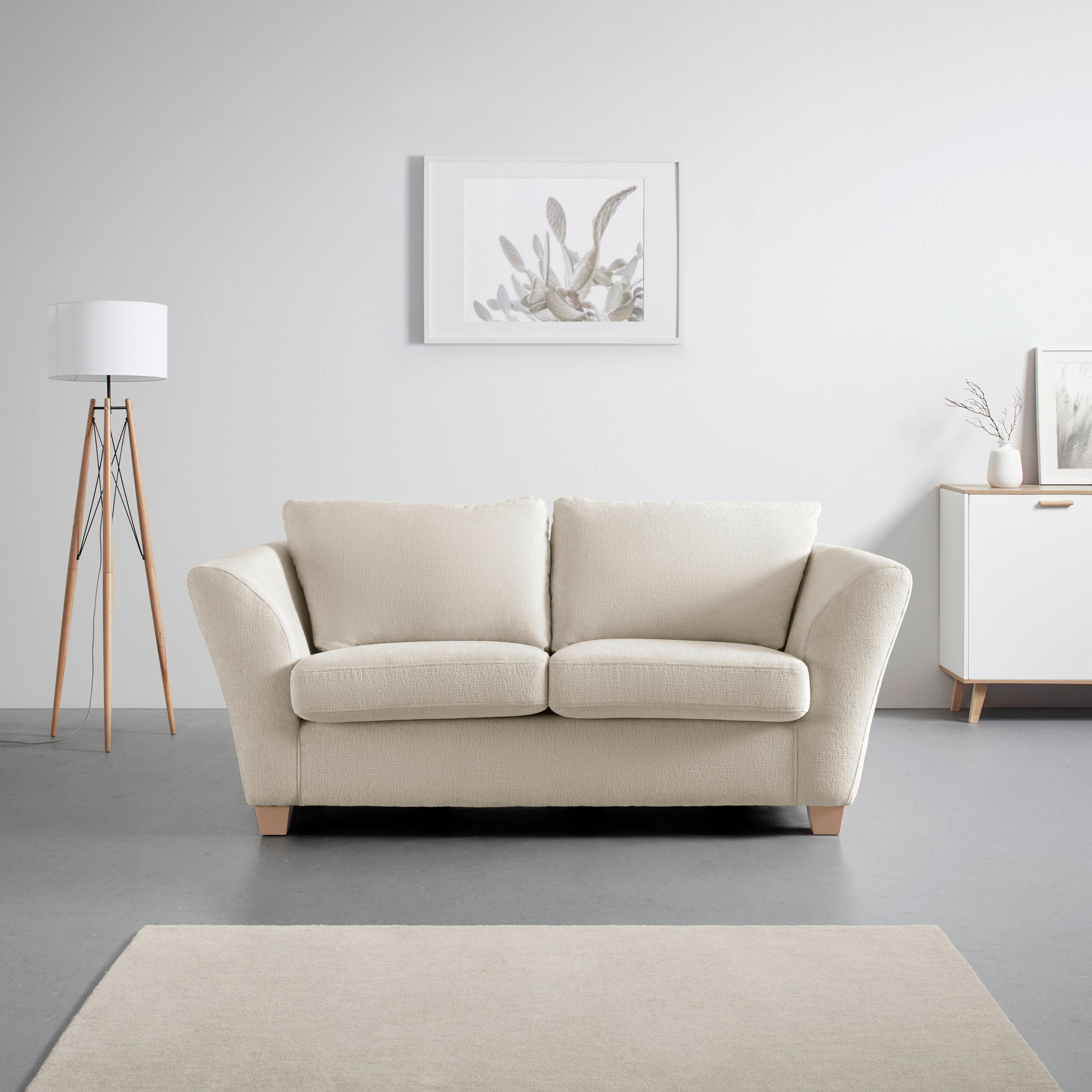 2-SITZER-SOFA in chenille beige  - beige/couleur écru, textile/bois (190/70-85/95cm) - MID.YOU