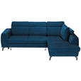 ECKSOFA Blau Chenille  inkl. Zierkissen, Bettkasten, Schlaffunktion, Rücken echt, Kopfteilverstellung, Liegefläche im Originalstoff  - Blau/Schwarz, KONVENTIONELL, Textil/Metall (266/185cm) - Carryhome