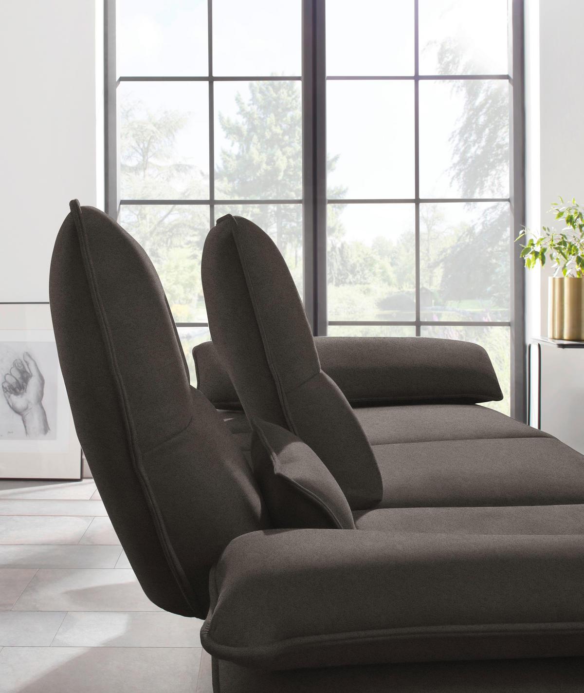 ECKSOFA in Mikrofaser Mokka  - Schwarz/Mokka, Design, Textil/Metall (164/291cm) - Chilliano