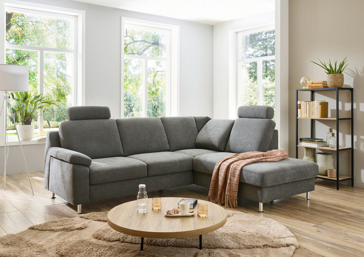 ECKSOFA in Webstoff Dunkelgrau  - Dunkelgrau/Alufarben, Konventionell, Textil/Metall (200/241cm) - Beldomo System