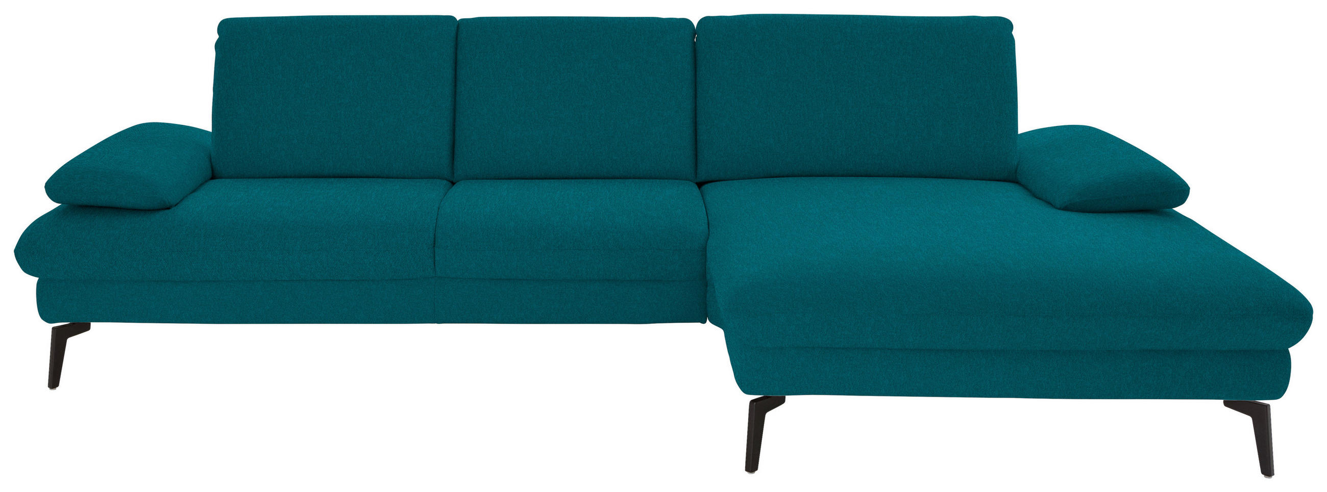 ECKSOFA in Chenille, Mikrofaser Petrol  - Petrol/Schwarz, Design, Textil/Metall (299/157cm) - Dieter Knoll