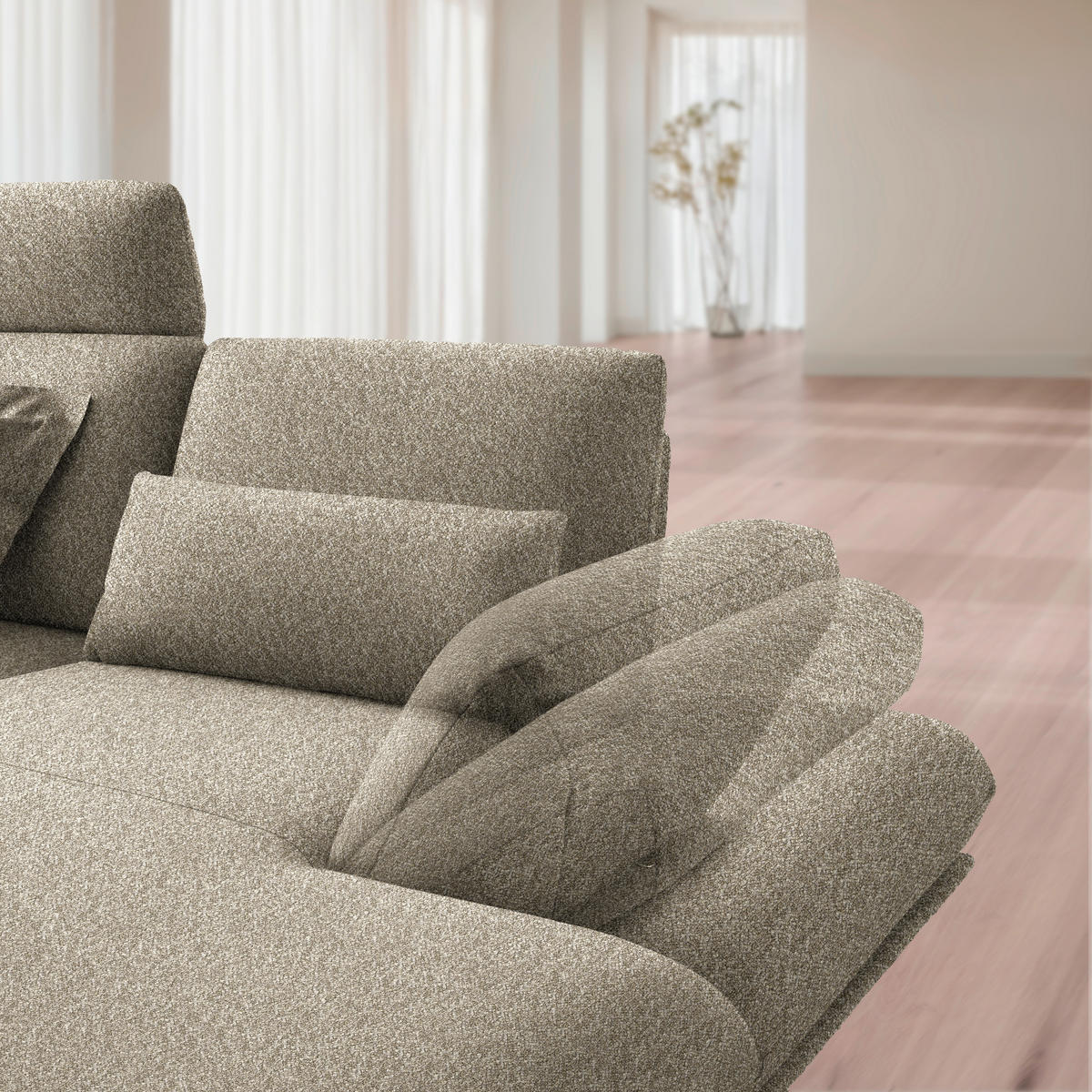 ECKSOFA Flachgewebe Hellbraun  - Hellbraun/Schwarz, Design, Textil/Metall (234/155cm) - Dieter Knoll