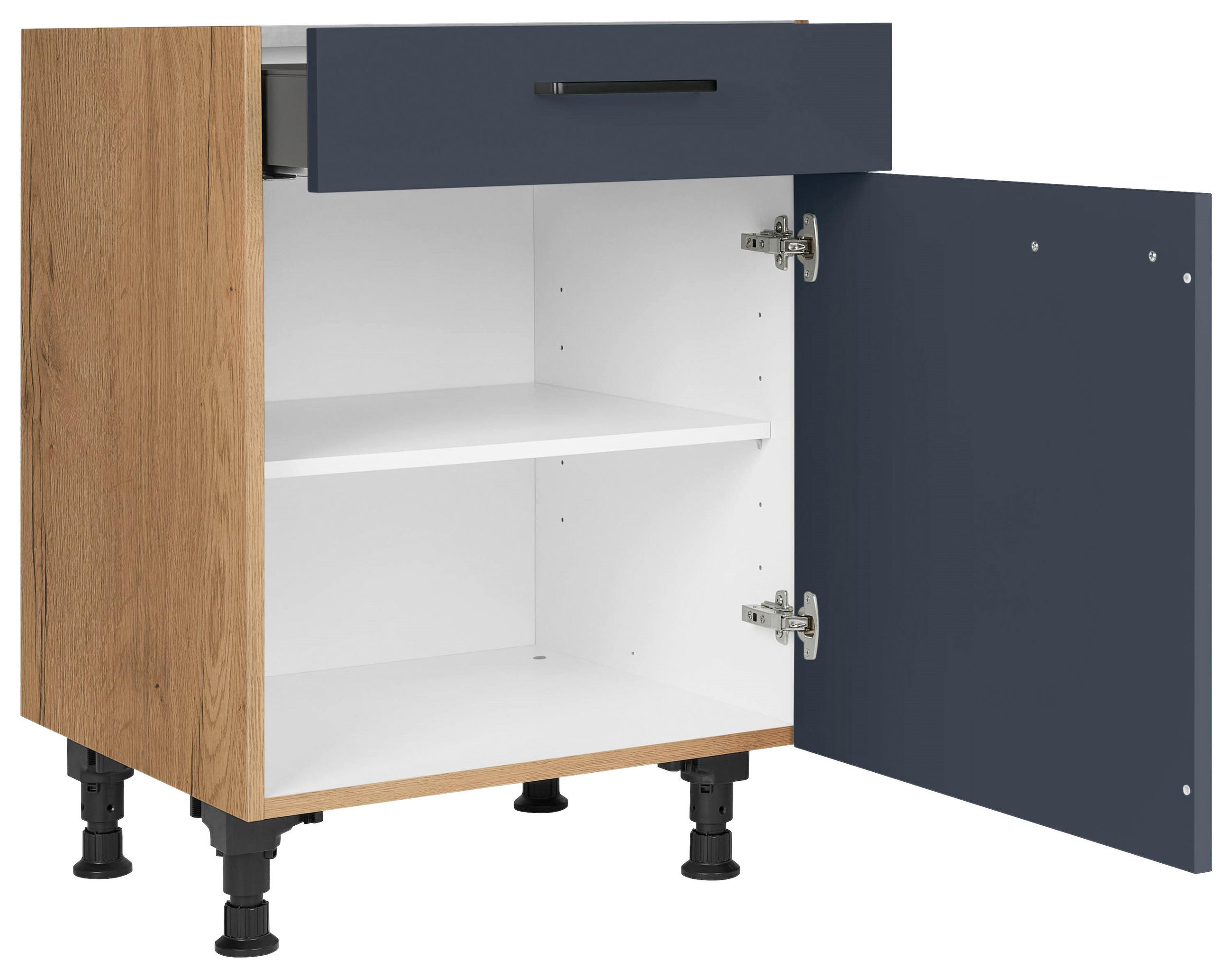 SCHUBKASTENUNTERSCHRANK 60/87/56 cm  in Blau, Eichefarben  - Blau/Eichefarben, MODERN, Holzwerkstoff/Metall (60/87/56cm) - Nobilia