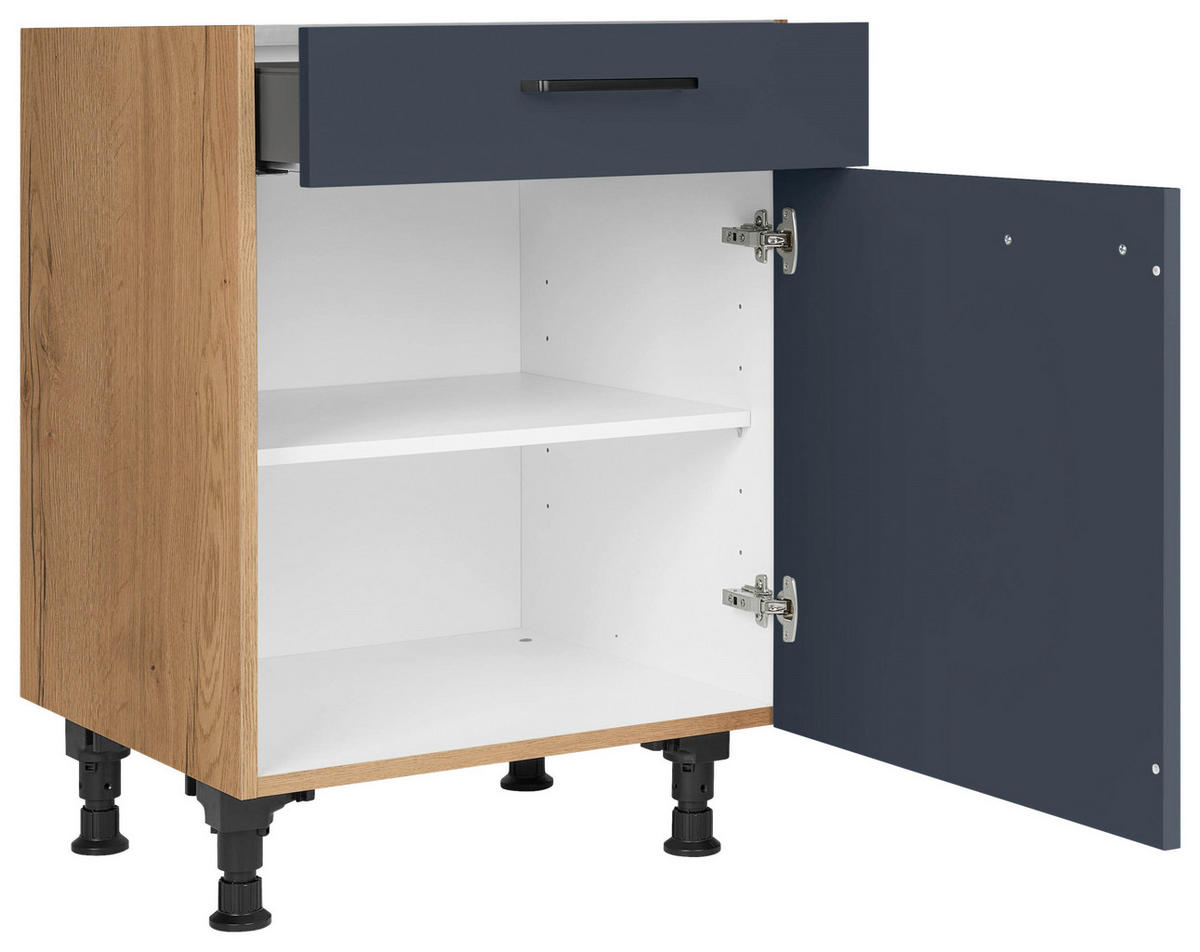 SCHUBKASTENUNTERSCHRANK 60/87/56 cm  in Blau, Eichefarben  - Blau/Eichefarben, MODERN, Holzwerkstoff/Metall (60/87/56cm) - Nobilia