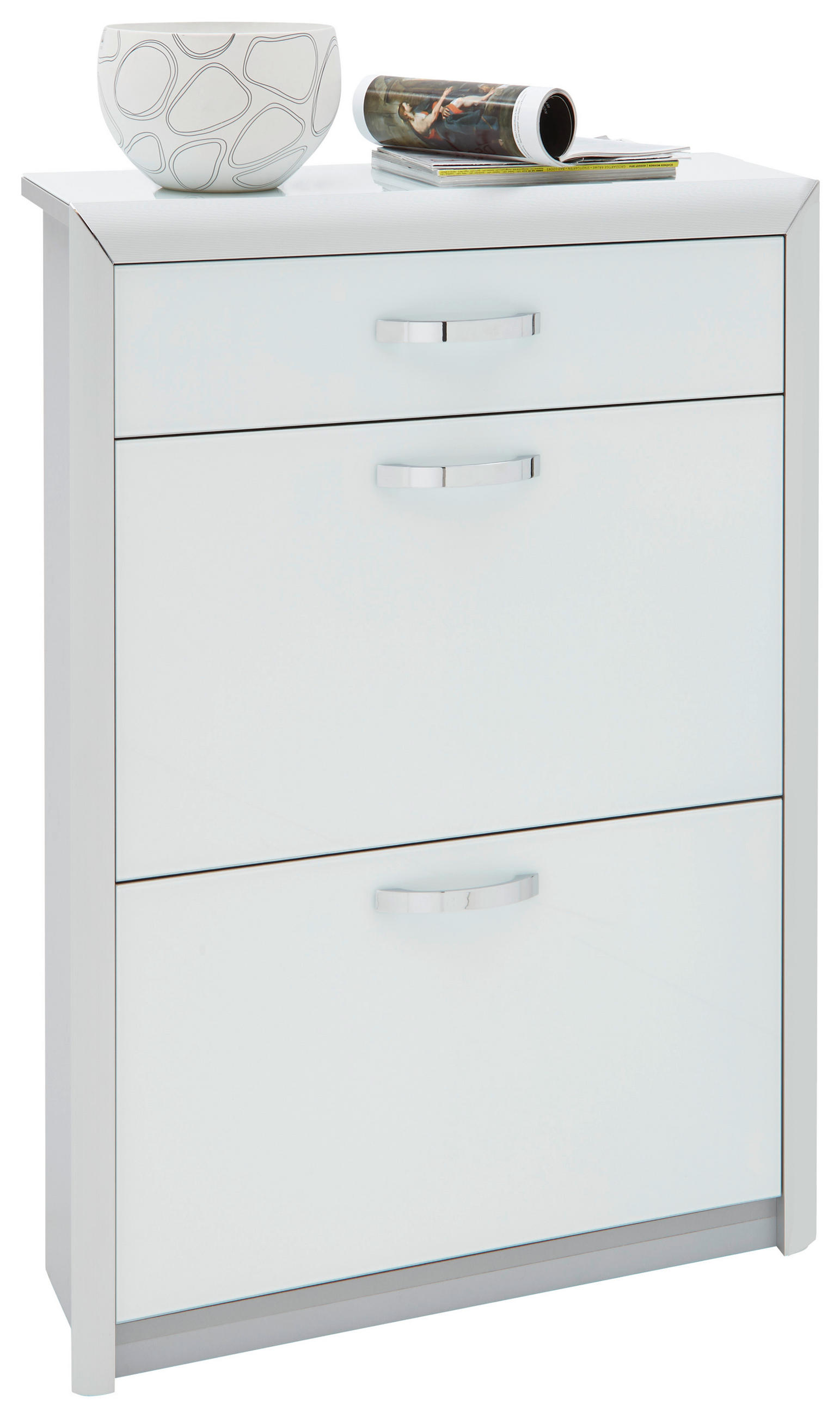 SCHUHSCHRANK Weiß, Alufarben  - Alufarben/Weiß, Design, Glas/Holzwerkstoff (63/104/28cm) - Dieter Knoll