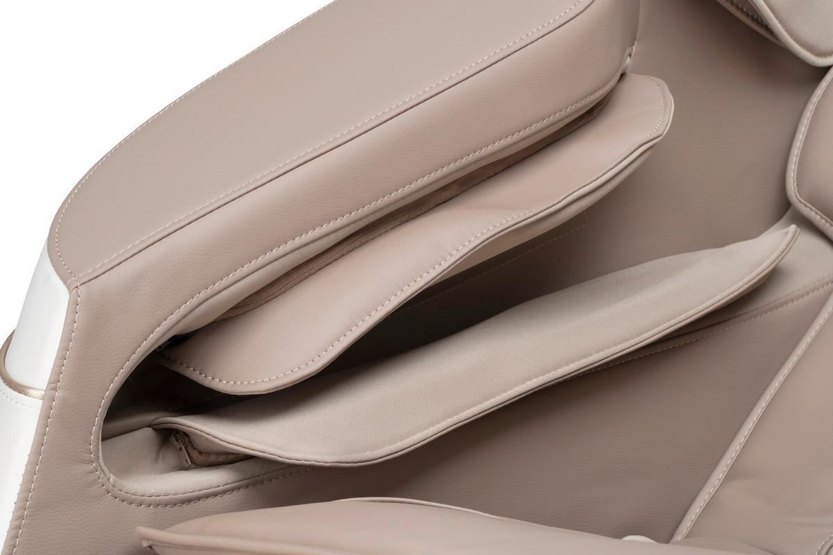 MASSAGESESSEL M Series  mit Lederlook Weiß, Hellbraun Relaxfunktion, Liegefunktion, Netzbetrieb, Massagefunktion, ausziehbare Fußstütze, automatische Rückholfunktion, Bluetooth-Lautsprecher, inklusive Armlehnen, Nackenkissen abnehmbar Rückenkissen, Nackenstütze, Sitzkissen, Relaxfunktion, Fußteilverstellung, Nackenkissen  - Hellbraun/Schwarz, KONVENTIONELL, Kunststoff/Textil (75,5/113/147,3cm) - Novel
