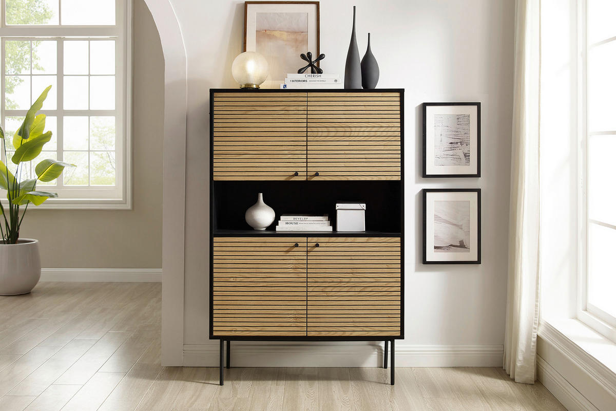 HIGHBOARD  in 100/155/40 cm  - Eichefarben/Schwarz, Design, Holz/Holzwerkstoff (100/155/40cm) - Livetastic