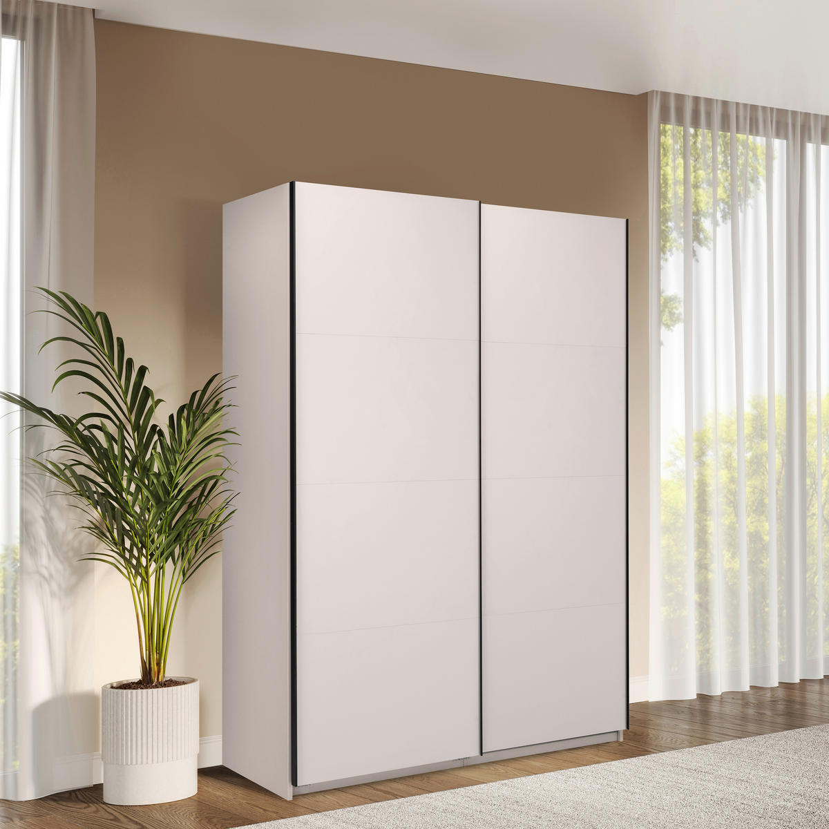 SCHIEBETÜRENSCHRANK 150/211,5/61,5 cm 2-türig Kaschmir  - Kaschmir/Schwarz, MODERN, Holzwerkstoff/Metall (150/211,5/61,5cm) - MID.YOU