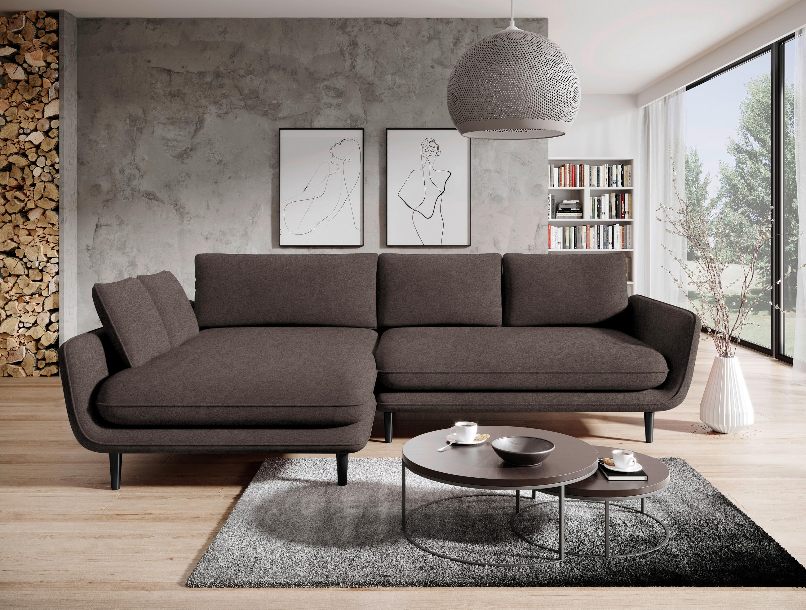 ECKSOFA in Velours Dunkelbraun  - Dunkelbraun/Schwarz, Design, Holz/Textil (167/260cm) - Welnova