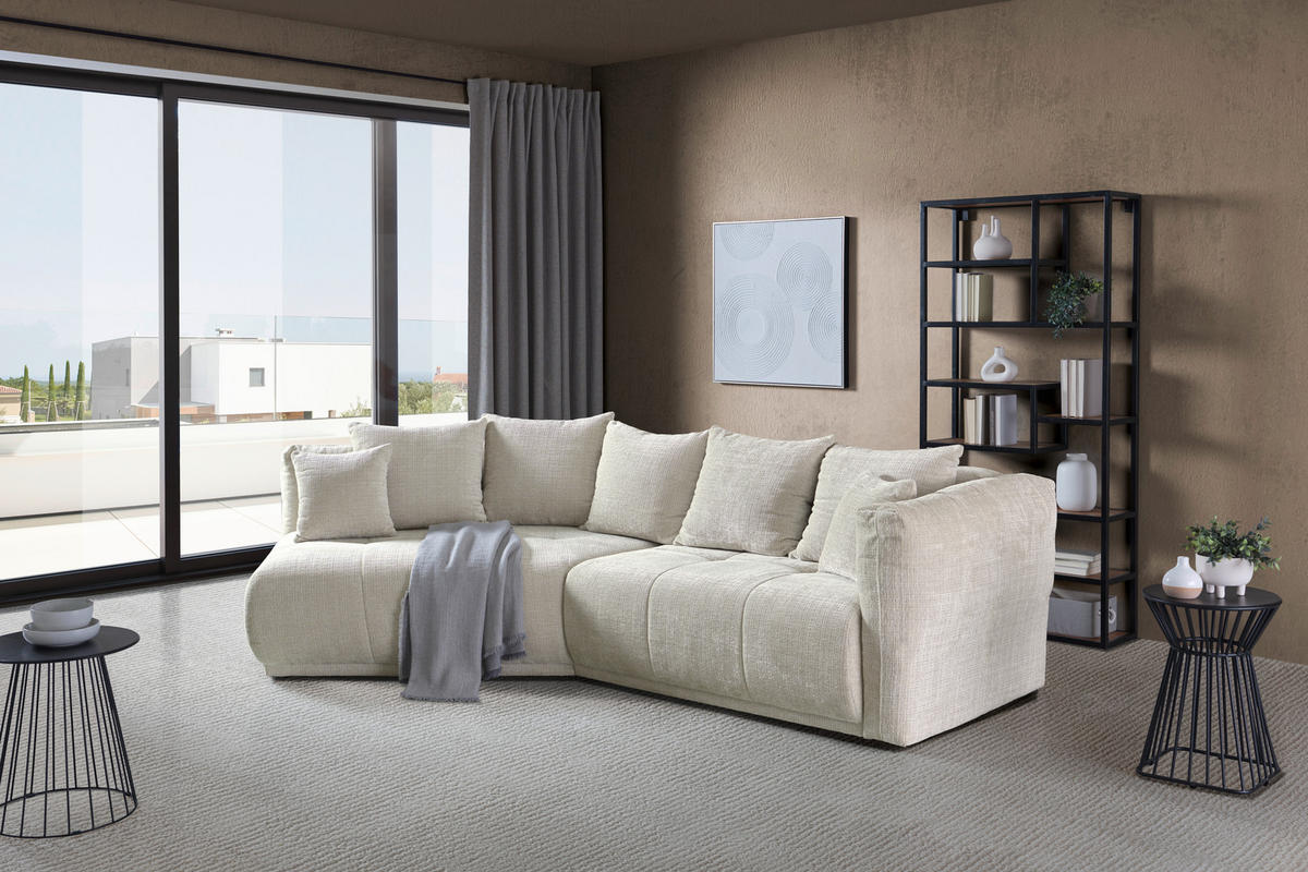 ECKSOFA in Chenille Creme  - Creme/Schwarz, Modern, Kunststoff/Textil (180/315cm) - Hom`in