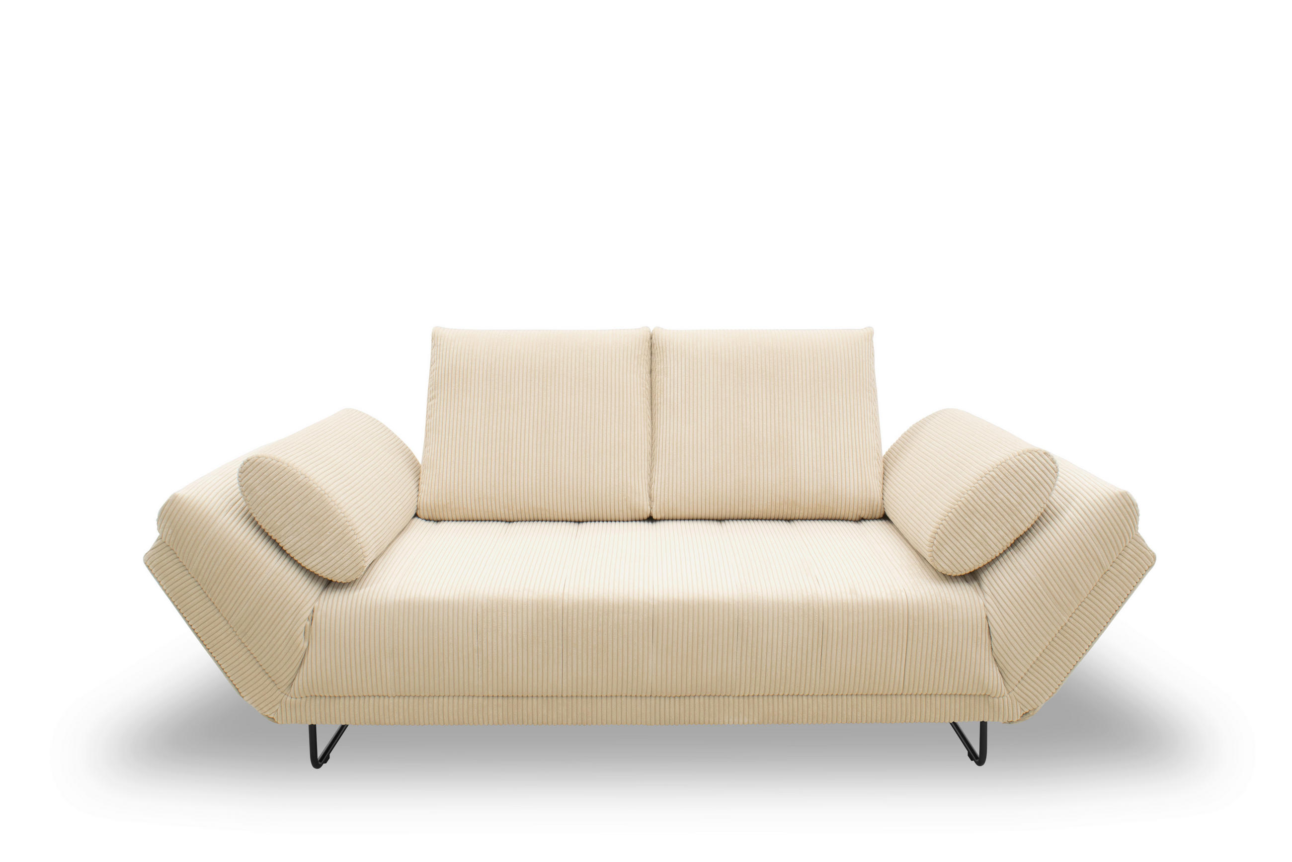 SCHLAFSOFA in Cord, Mikrofaser Creme  - Creme/Schwarz, Design, Textil/Metall (210/95/97cm) - MID.YOU