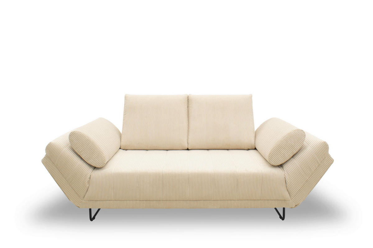 SCHLAFSOFA in Cord, Mikrofaser Creme  - Creme/Schwarz, Design, Textil/Metall (210/95/97cm) - MID.YOU