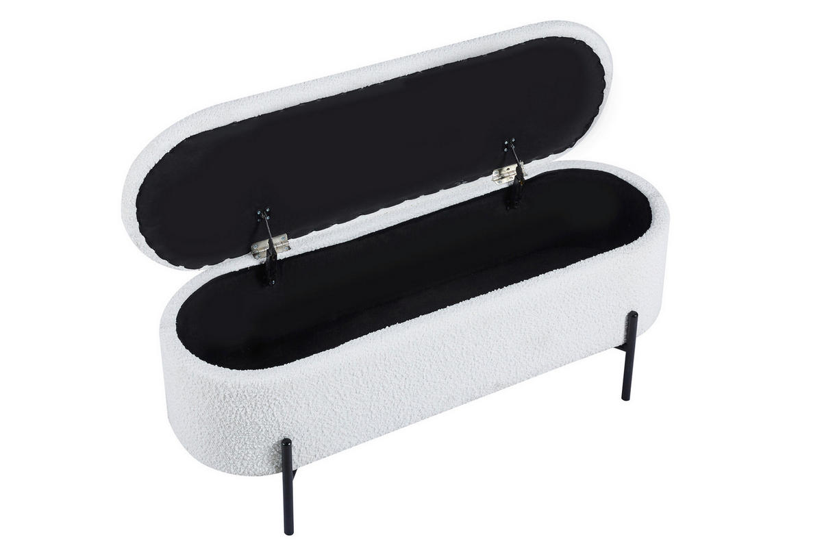 BETTBANK Bouclé Weiß  - Schwarz/Weiß, MODERN, Textil/Metall (110/44/40cm) - Livetastic